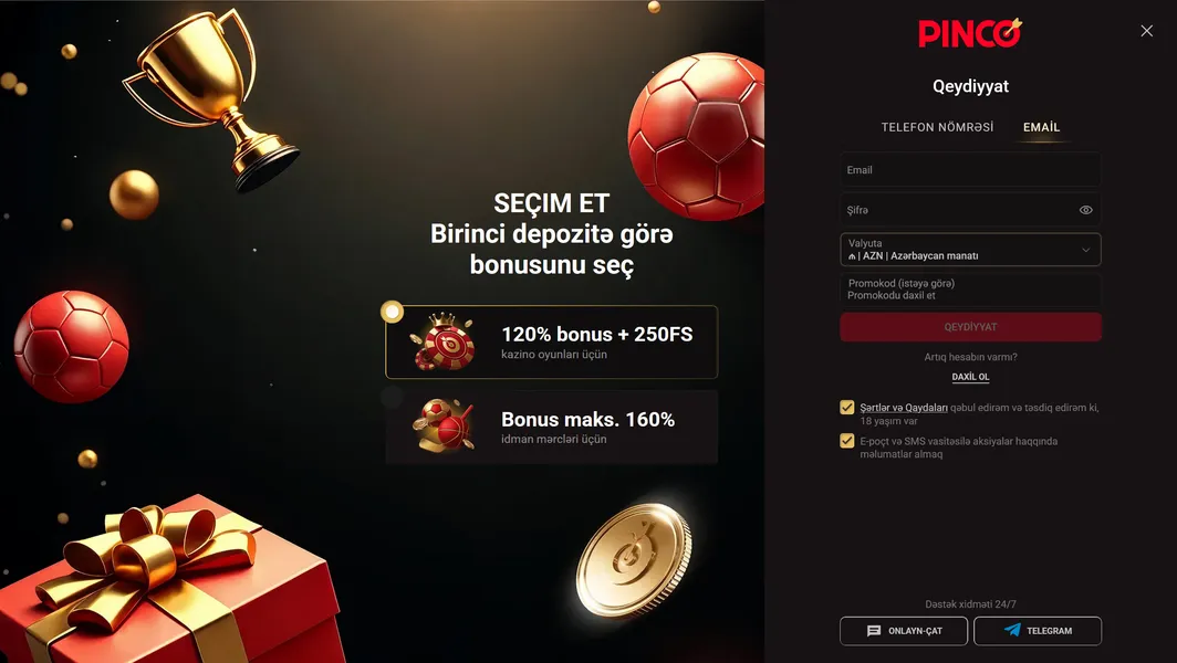 Smartfonda Pinko qeydiyyat və giriş prosesi